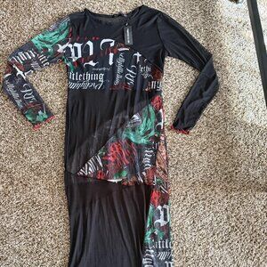 Pretty Little Thing - Black Contrast Mesh Midaxi Dress